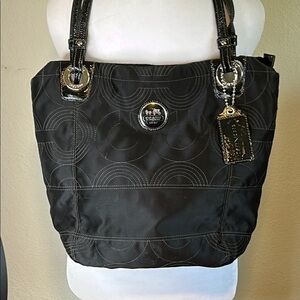 COACH LEATHERWEAR BLACK NYLON WITH SILVER ACCENTS TOTE HANDBAG